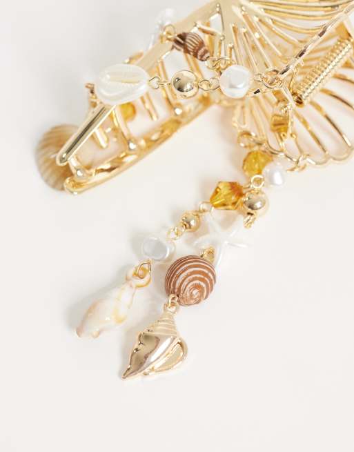 ASOS DESIGN – Goldfarbene Haarklammer mit vom Meer inspirierten Anhängern, 3 von 3