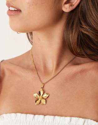 ASOS DESIGN - Goldfarbene Halskette aus Edelstahl mit Blumenanhänger
