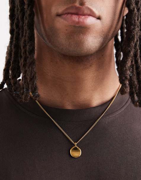 ASOS DESIGN – Goldfarbene Halskette aus wasserfestem Edelstahl mit Anhänger in geschmolzener Optik - view 1