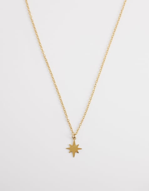 ASOS DESIGN – Goldfarbene Halskette aus wasserfestem Edelstahl mit gestanztem Stern-Motiv - view 1