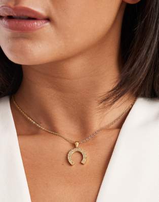 ASOS DESIGN - Goldfarbene Halskette aus wasserfestem Edelstahl mit Hufeisenanhänger mit Zirkonia-Kristallen, inkl. Gesch...