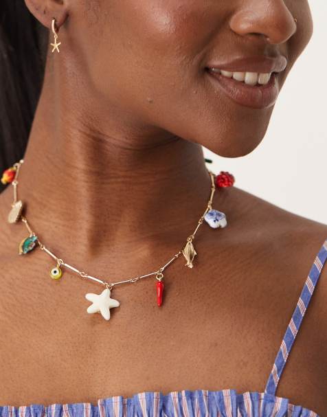 ASOS DESIGN – Goldfarbene Halskette mit bunten Anhängern - view 1