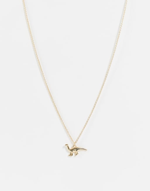 ASOS DESIGN – Goldfarbene Halskette mit Dinosaurier-Anhänger