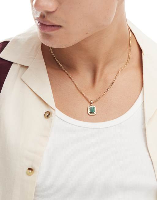 ASOS DESIGN – Goldfarbene Halskette mit eckigem Malachit-Halbedelstein-Anhänger
