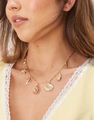 ASOS DESIGN - Goldfarbene Halskette mit maritimen Anhängern