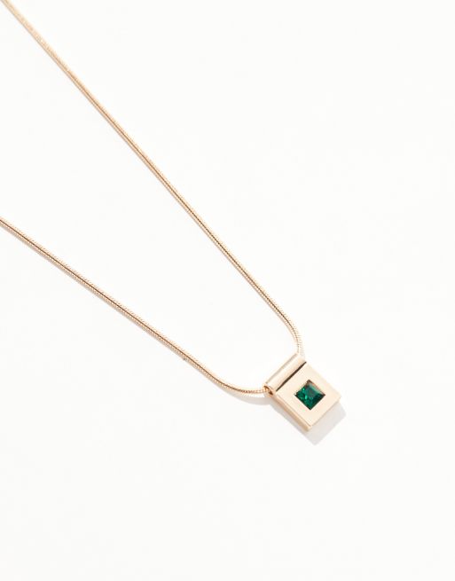 ASOS DESIGN – Goldfarbene Halskette mit quadratischem Anhänger mit smaragdgrünem Kristallstein