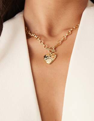 ASOS DESIGN - Goldfarbene Halskette mit T-Steg und Herzanhänger
