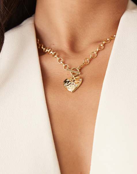 ASOS DESIGN – Goldfarbene Halskette mit T-Steg und Herzanhänger - view 1