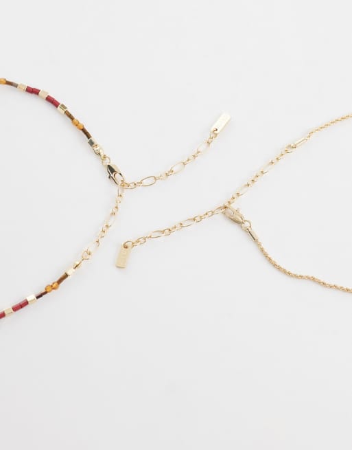 ASOS DESIGN – Goldfarbene Halsketten mit Perlen, 2er-Pack, 3 von 3