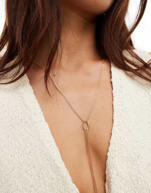 ASOS DESIGN – Goldfarbene Lariat-Halskette mit feinem verschlungenem Design und Knoten, 4 von 4