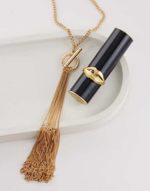 ASOS DESIGN – Goldfarbene Lasso-Halskette mit T-Steg und Quastenketten, 2 von 4