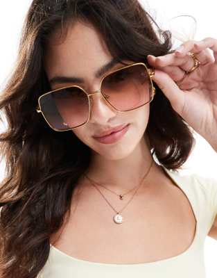 ASOS DESIGN - Goldfarbene Metall-Sonnenbrille mit Farbverlaufsgläsern im Stil der 70er