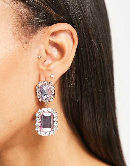 ASOS DESIGN – Goldfarbene Ohrringe mit zwei Schmucksteinanhängern in Flieder