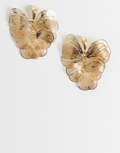 ASOS DESIGN – Goldfarbene Ohrstecker mit Blumenanhänger aus Draht - view 1