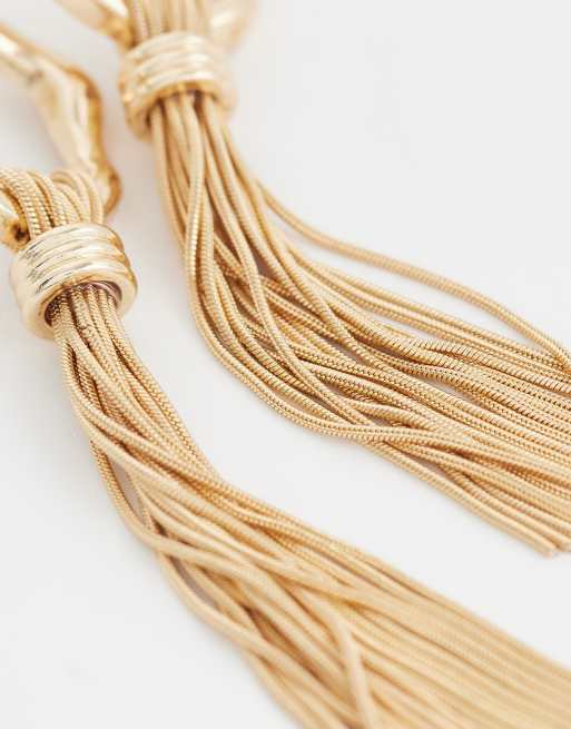 ASOS DESIGN – Goldfarbene Ohrstecker mit geschmolzenem Design und Quasten-Detail, 3 von 4