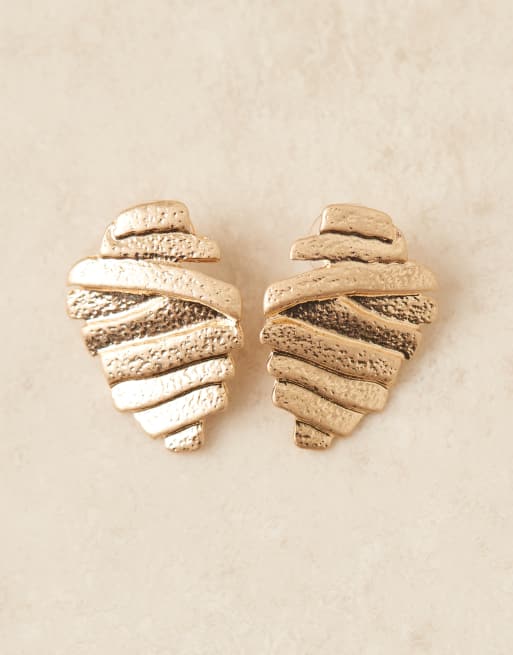 ASOS DESIGN – Goldfarbene Ohrstecker mit mehrlagigem, strukturierten Rillenmuster, 2 von 3