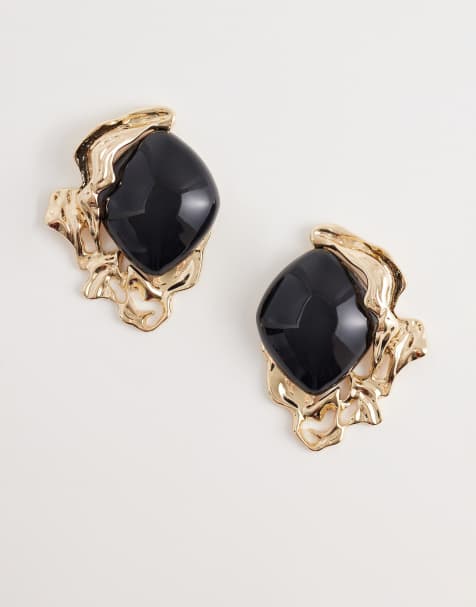 ASOS DESIGN – Goldfarbene Ohrstecker mit schwarzem Schmuckstein - view 1