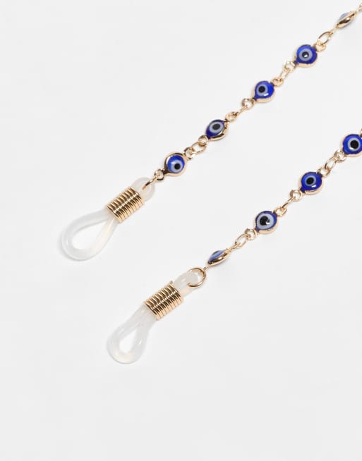 ASOS DESIGN – Goldfarbene Sonnenbrillenkette mit Evil-Eye-Detail, 3 von 3