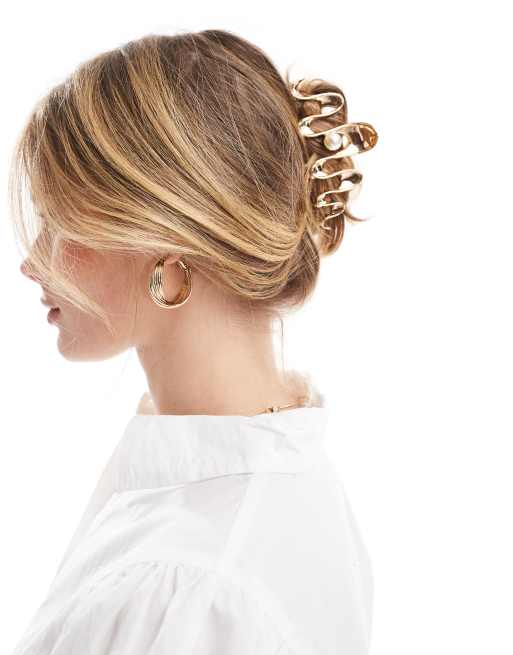 ASOS DESIGN – Goldfarbene, wellige Haarklammer mit Zierperle