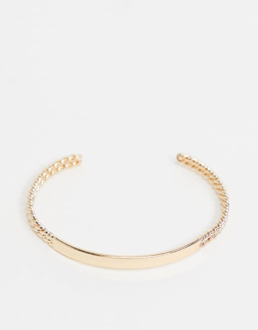ASOS DESIGN – Goldfarbener Armreif mit glatter Front und beidseitig gedrehten Enden