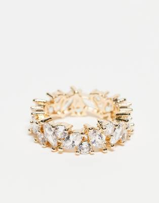 ASOS DESIGN - Goldfarbener Baguette-Ring mit transparenten Zirkonia-Schmucksteinen und Geschenkbeutel