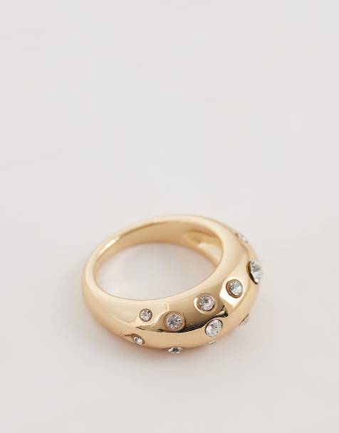 ASOS DESIGN – Goldfarbener gewölbter Ring mit Kristalldetails - view 1