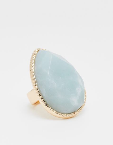 ASOS DESIGN – Goldfarbener Oversize-Ring mit Halbedelstein - view 1
