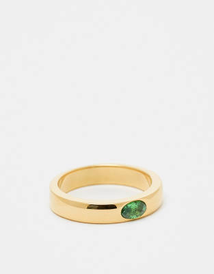 ASOS DESIGN - Goldfarbener Ring aus Edelstahl mit grünem Schmuckstein-Design