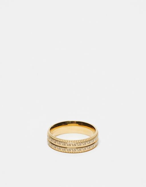 ASOS DESIGN – Goldfarbener Ring aus wasserfestem Edelstahl mit griechischer Wellenstruktur und geriffeltem Rand