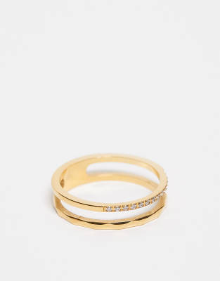 ASOS DESIGN - Goldfarbener Ring aus wasserfestem Edelstahl mit Kristallverzierung