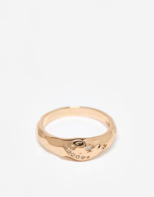 ASOS DESIGN - Goldfarbener Ring in geschmolzener Optik mit Zirkonia-Schmucksteinen