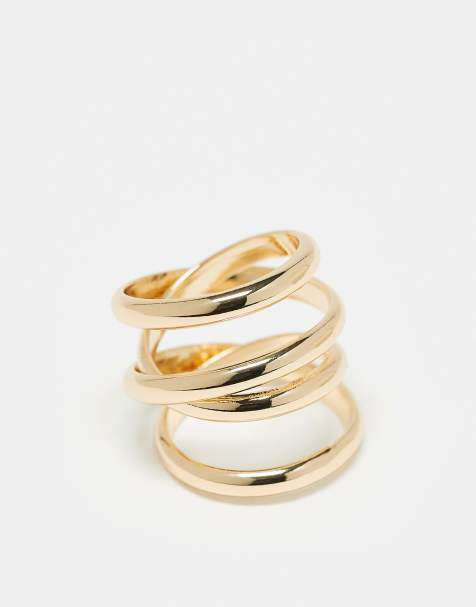 ASOS DESIGN – Goldfarbener Ring mit Dreifach-Schleife - view 1