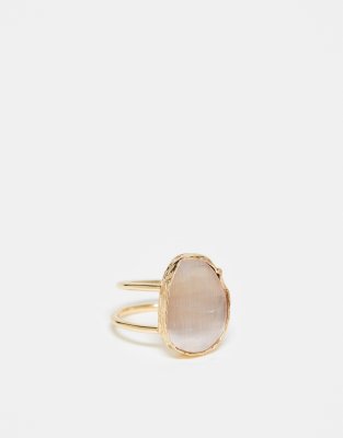 ASOS DESIGN - Goldfarbener Ring mit echtem Katzenaugen-Halbedelstein