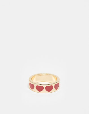 ASOS DESIGN - Goldfarbener Ring mit Herzdesign aus roter Emaille