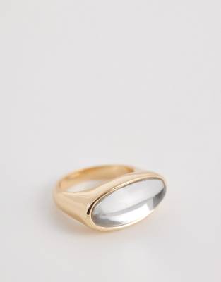 ASOS DESIGN - Goldfarbener Ring mit horizontal eingefasstem, transparentem Stein