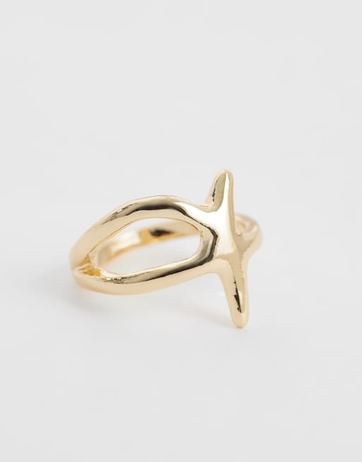 ASOS DESIGN – Goldfarbener Ring mit kleinen Seestern-Design, 2 von 3