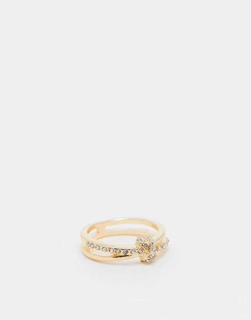 ASOS DESIGN – Goldfarbener Ring mit Knotendesign und Strasssteinen