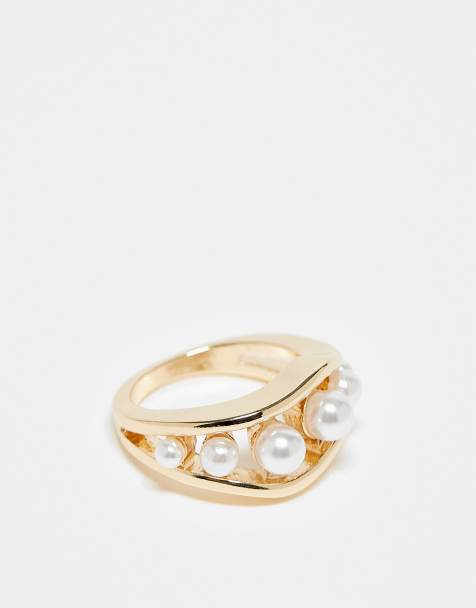 ASOS DESIGN – Goldfarbener Ring mit Kunstperlendetail - view 1