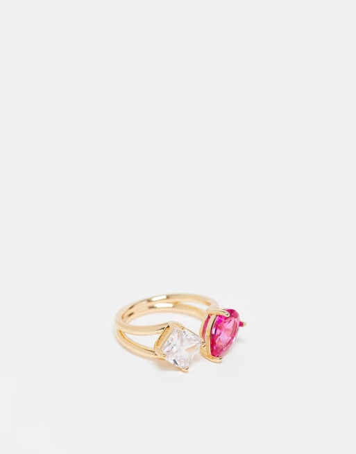 ASOS DESIGN – Goldfarbener Ring mit offenem Design und rosa Schmuckstein 