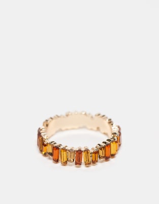 ASOS DESIGN - Goldfarbener Ring mit Schmucksteinen in abgestimmten Bernsteintönen im Baguette-Schliff-Bunt