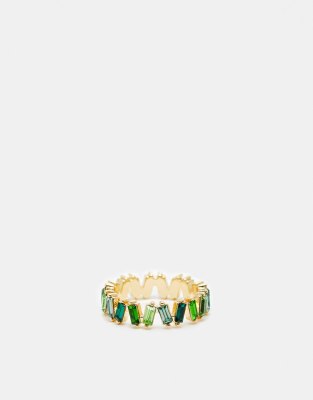 ASOS DESIGN - Goldfarbener Ring mit Schmucksteinen in abgestimmten Grüntönen mit Baguette-Schliff