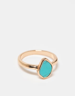 ASOS DESIGN - Goldfarbener Ring mit Stein in Halbedelstein-Optik