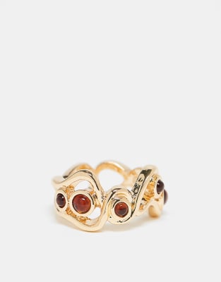 ASOS DESIGN - Goldfarbener Ring mit Wellendesign und eingefassten Schmucksteinen