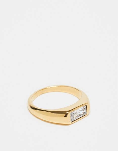 ASOS DESIGN – Goldfarbener Siegelring aus wasserfestem Edelstahl mit Schmuckstein - view 1