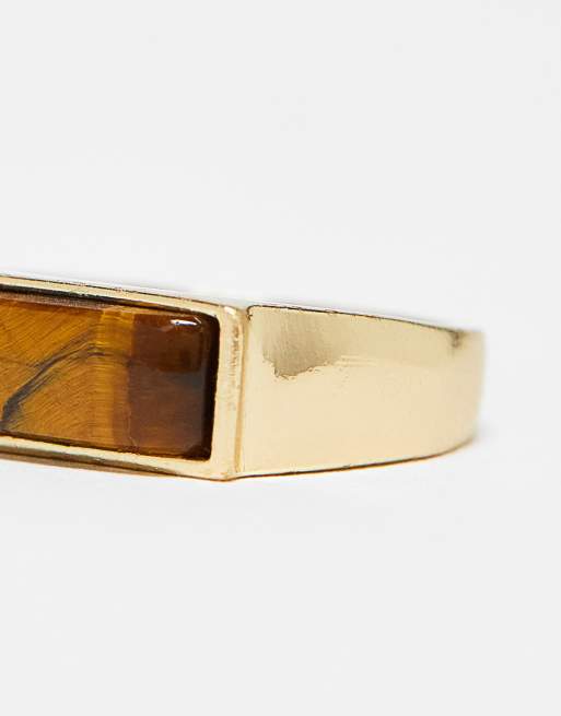 ASOS DESIGN – Goldfarbener Siegelring für den kleinen Finger mit Tigerauge-Halbedelstein, 2 von 4