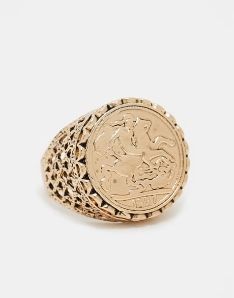 ASOS DESIGN – Goldfarbener Siegelring mit Souverän-Motiv - view 1