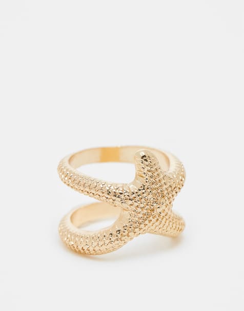 ASOS DESIGN – Goldfarbener texturierter Ring mit Seestern-Design - view 1