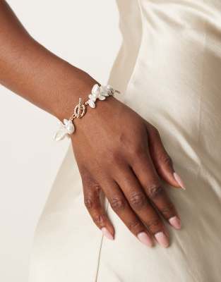 ASOS DESIGN - Goldfarbenes Armband aus Kunstperlen mit T-Steg-Detail