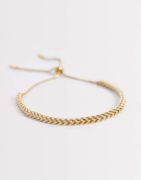 ASOS DESIGN – Goldfarbenes Armband aus wasserfestem Edelstahl mit quadratischen Gliedern und Ziehverschluss - view 1