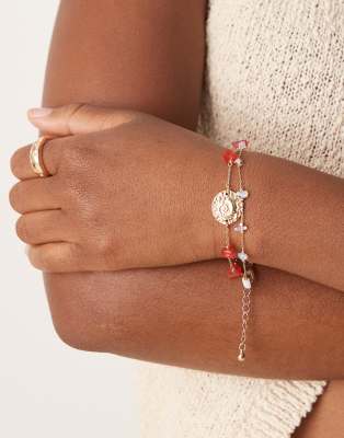 ASOS DESIGN - Goldfarbenes Armband mit Muschelanhänger und Halbedelsteinimitaten